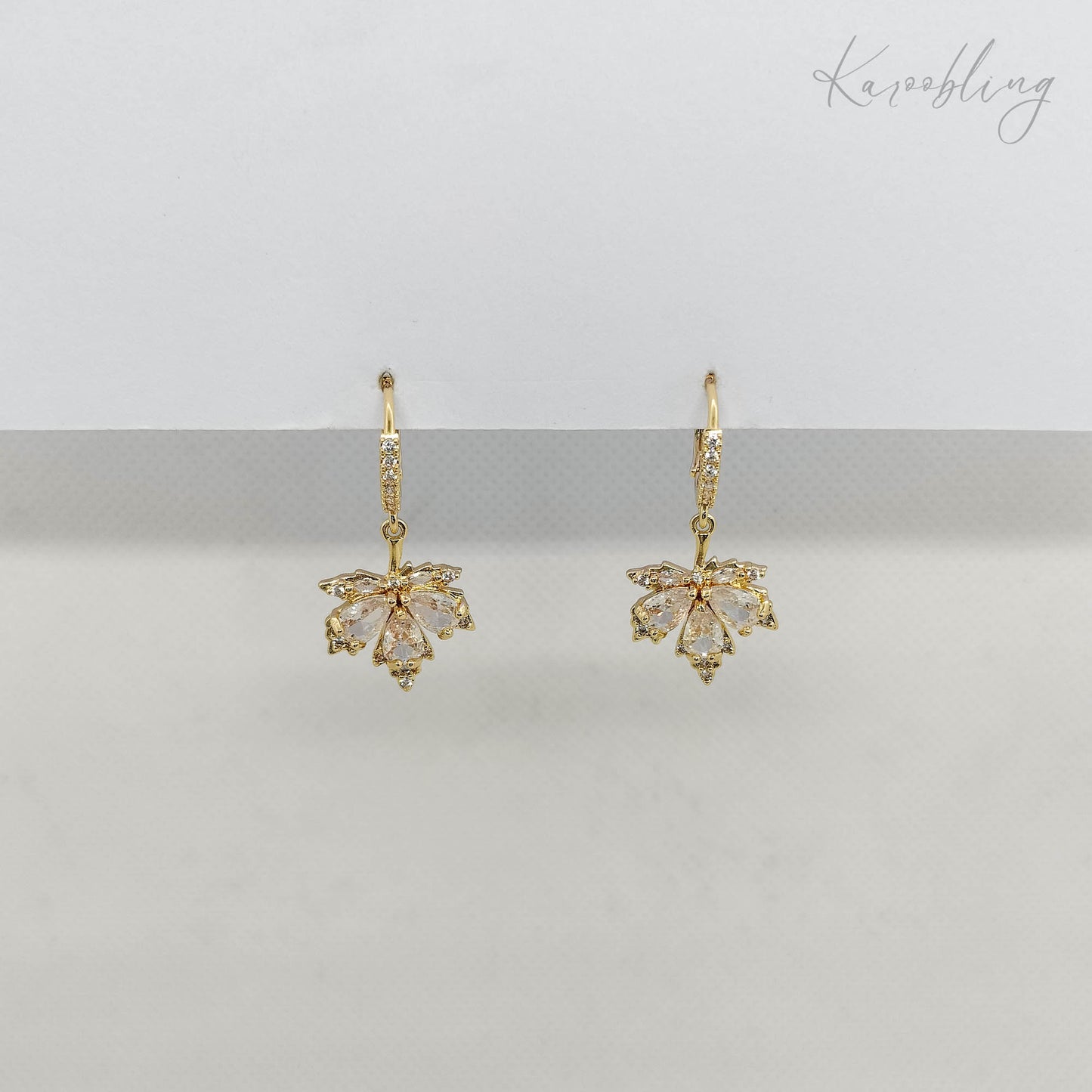 Clear CZ Maple Leaves Huggie Earrings