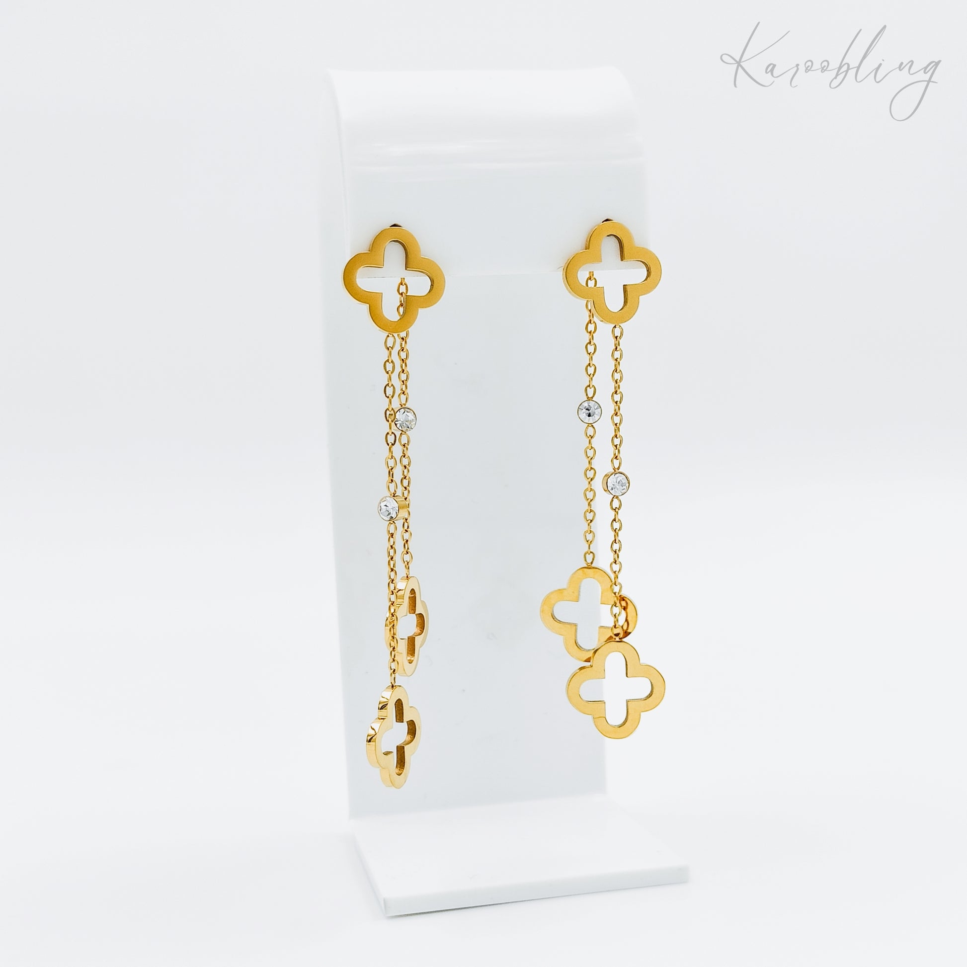 clover gold plated dangle earrings (water & tarnish proof)