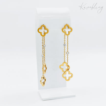 clover gold plated dangle earrings (water & tarnish proof)