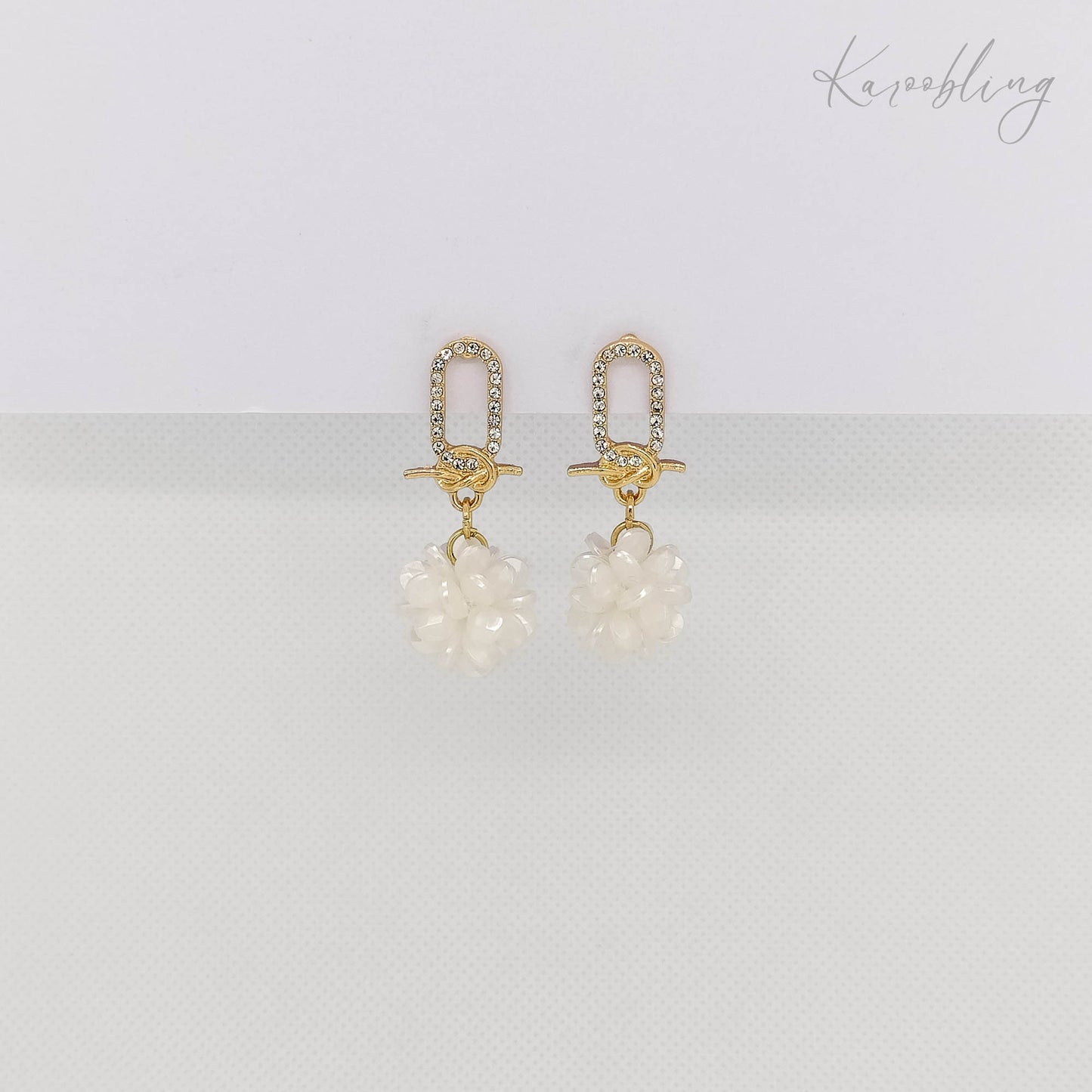 cluster pearl knot drop earrings gold plated