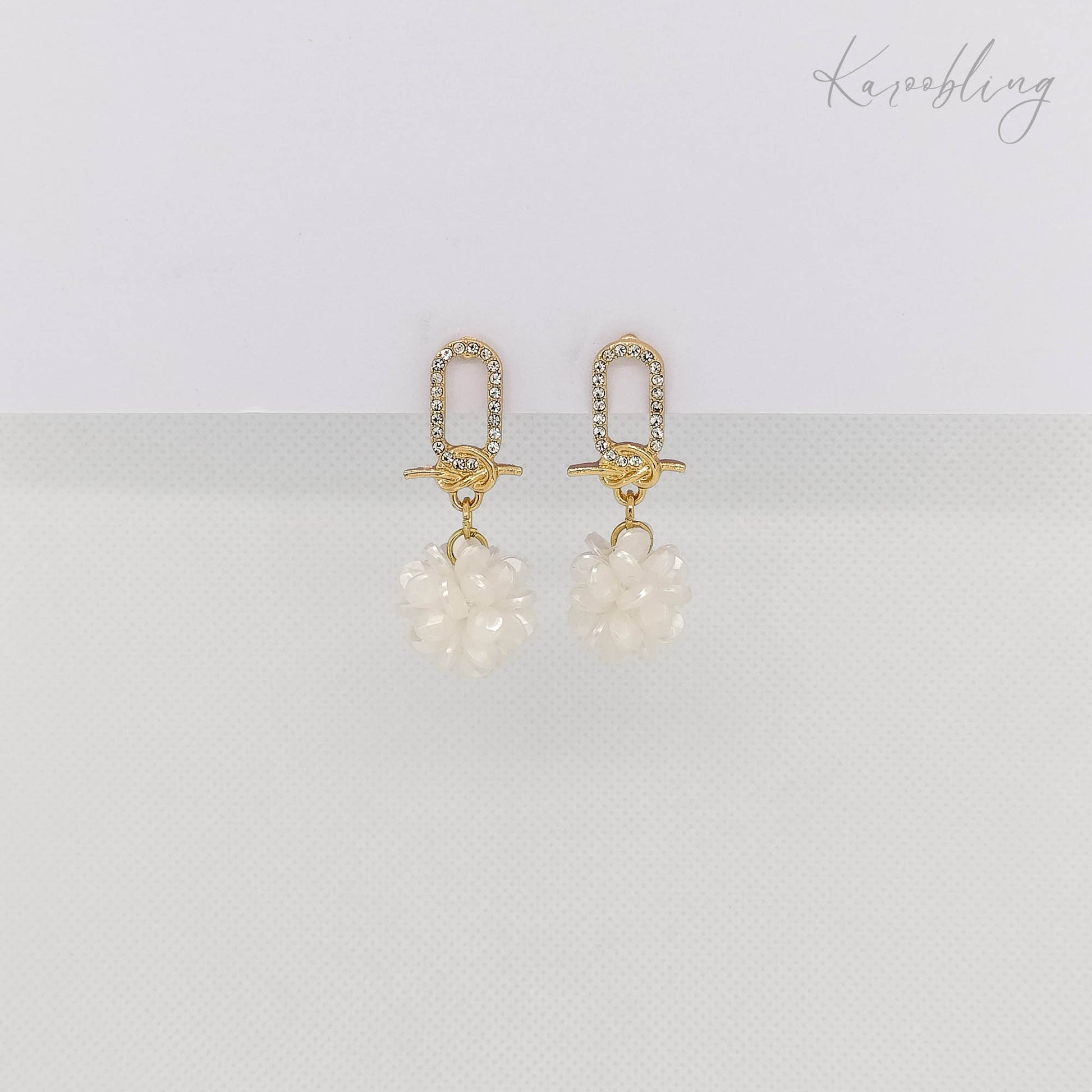 cluster pearl knot drop earrings gold plated