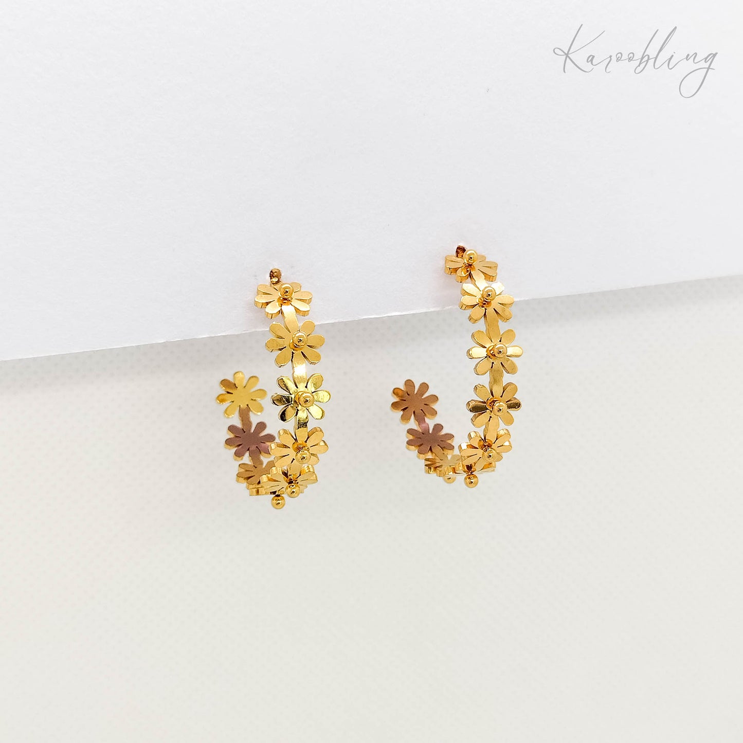 daisy flower hoop earrings gold plated