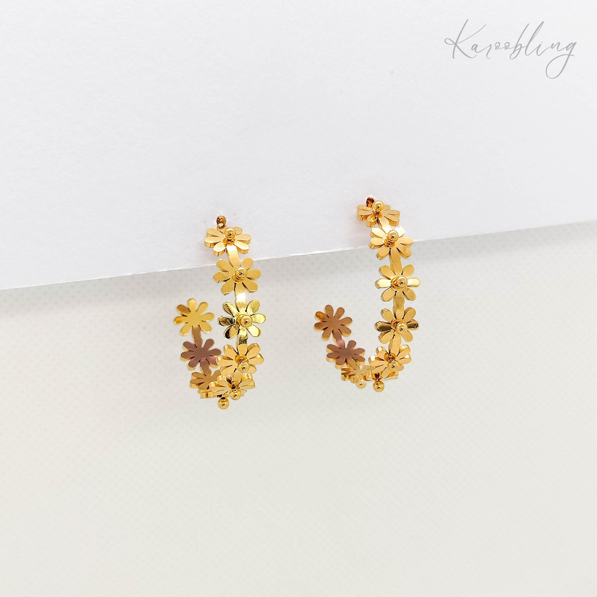 daisy flower hoop earrings gold plated