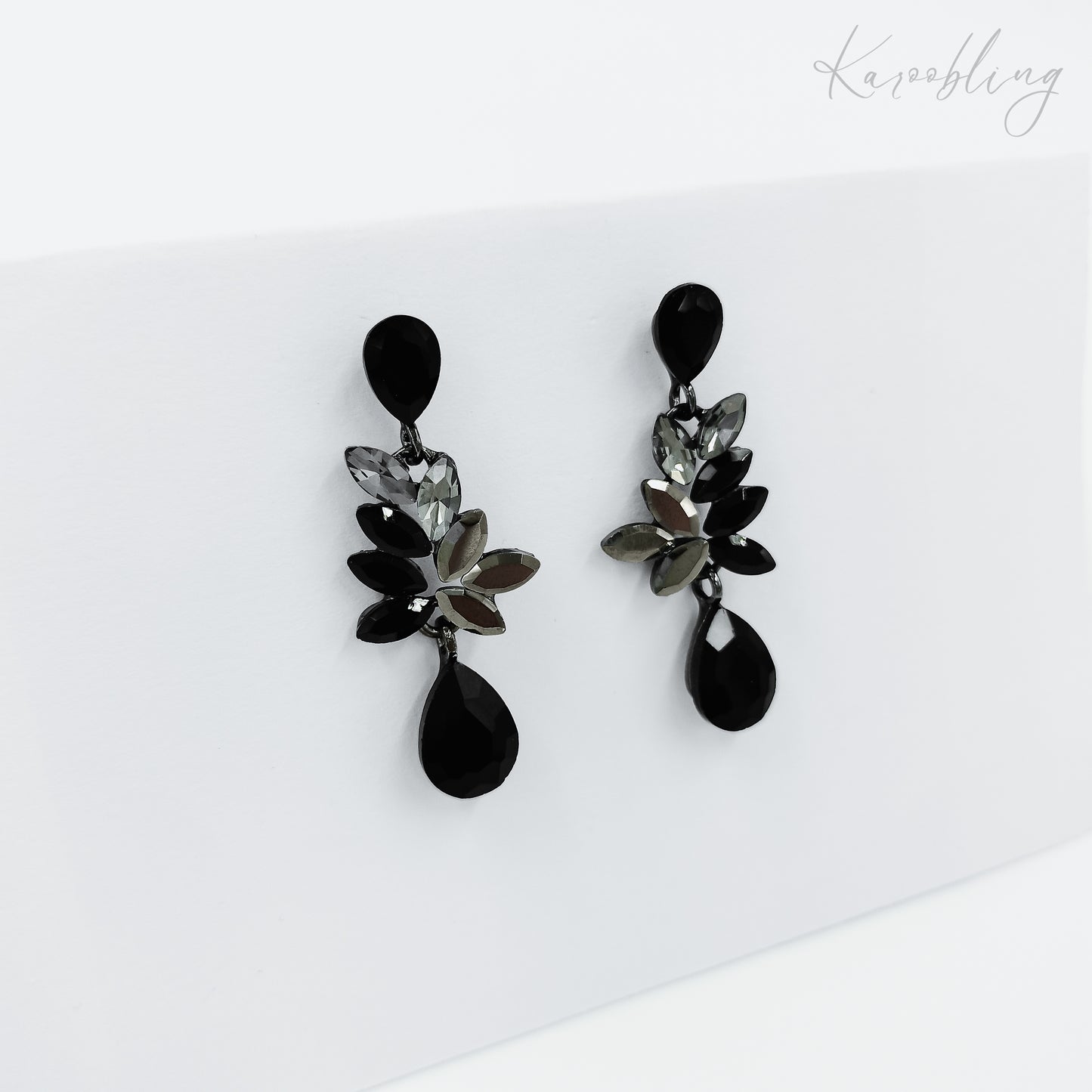 diamante earrings gunmetal plated