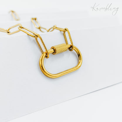 diamond texture carabiner charm necklace gold plated (water & tarnish proof)