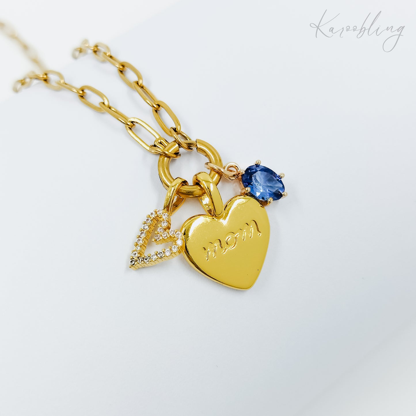 engraved gold plated mom heart necklace (water & tarnish proof)