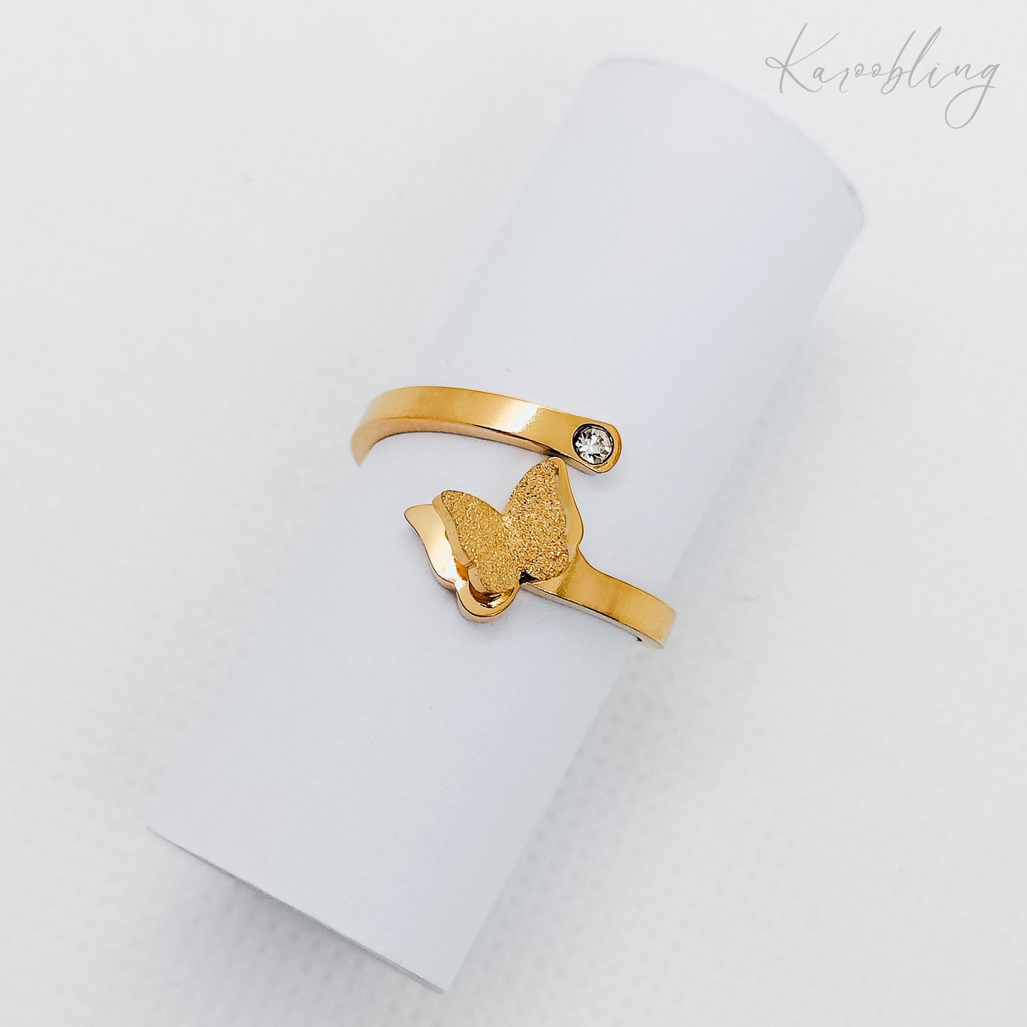 Gold Plated Glitzy Butterfly Wrap Around Adjustable Ring