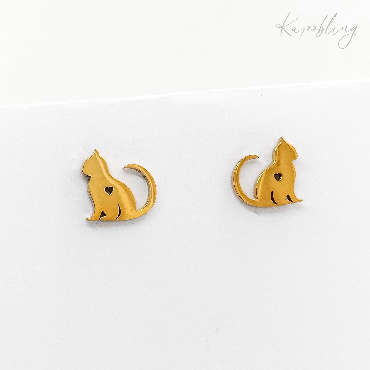 gold-plated cat stud earrings (water & tarnish proof)