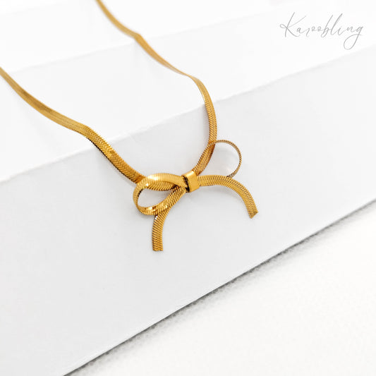 gold-plated snake chain bow choker (water & tarnish proof)