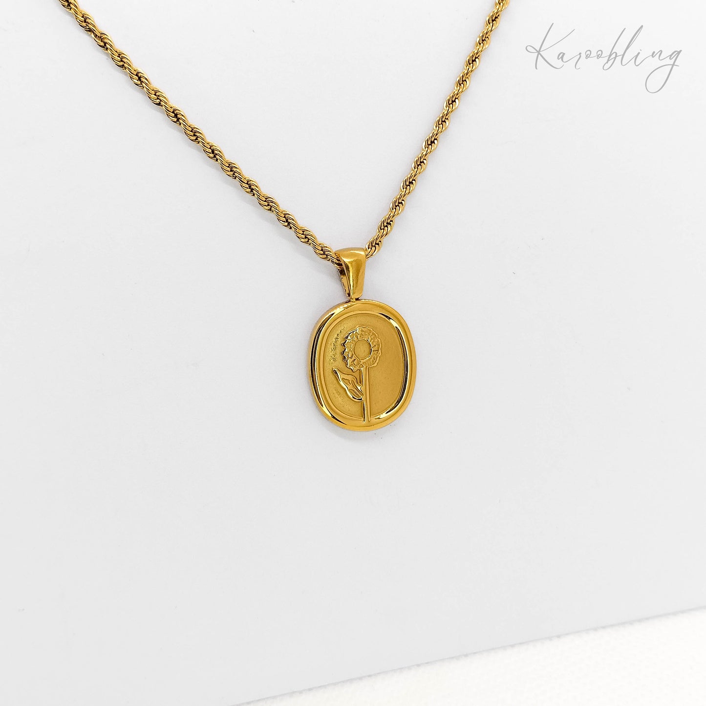 gold-plated sunflower disk pendant necklace (water & tarnish proof)