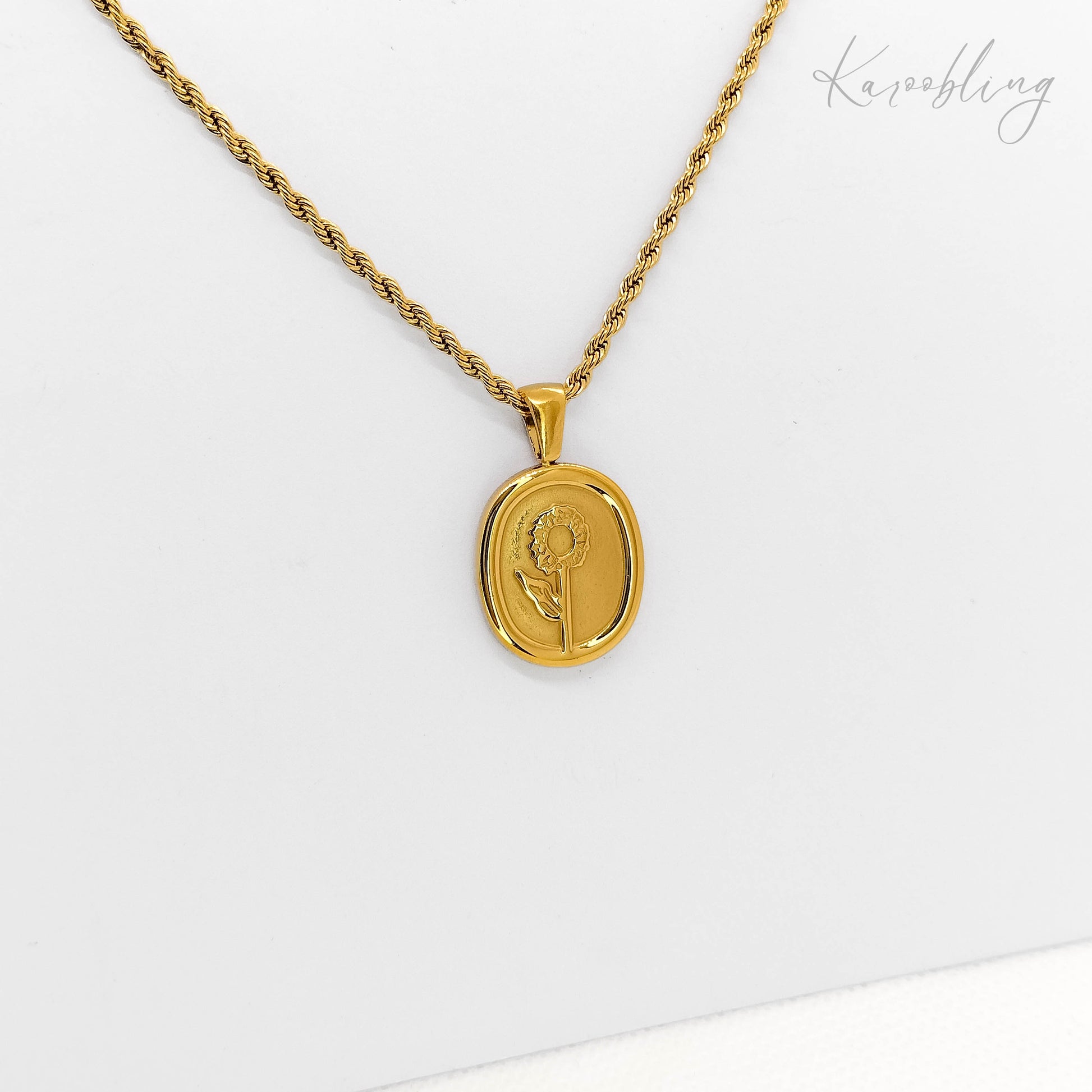 gold-plated sunflower disk pendant necklace (water & tarnish proof)