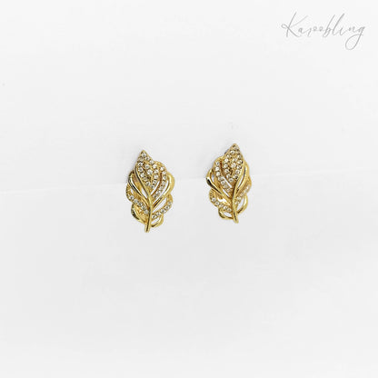 gold feather huggie earrings