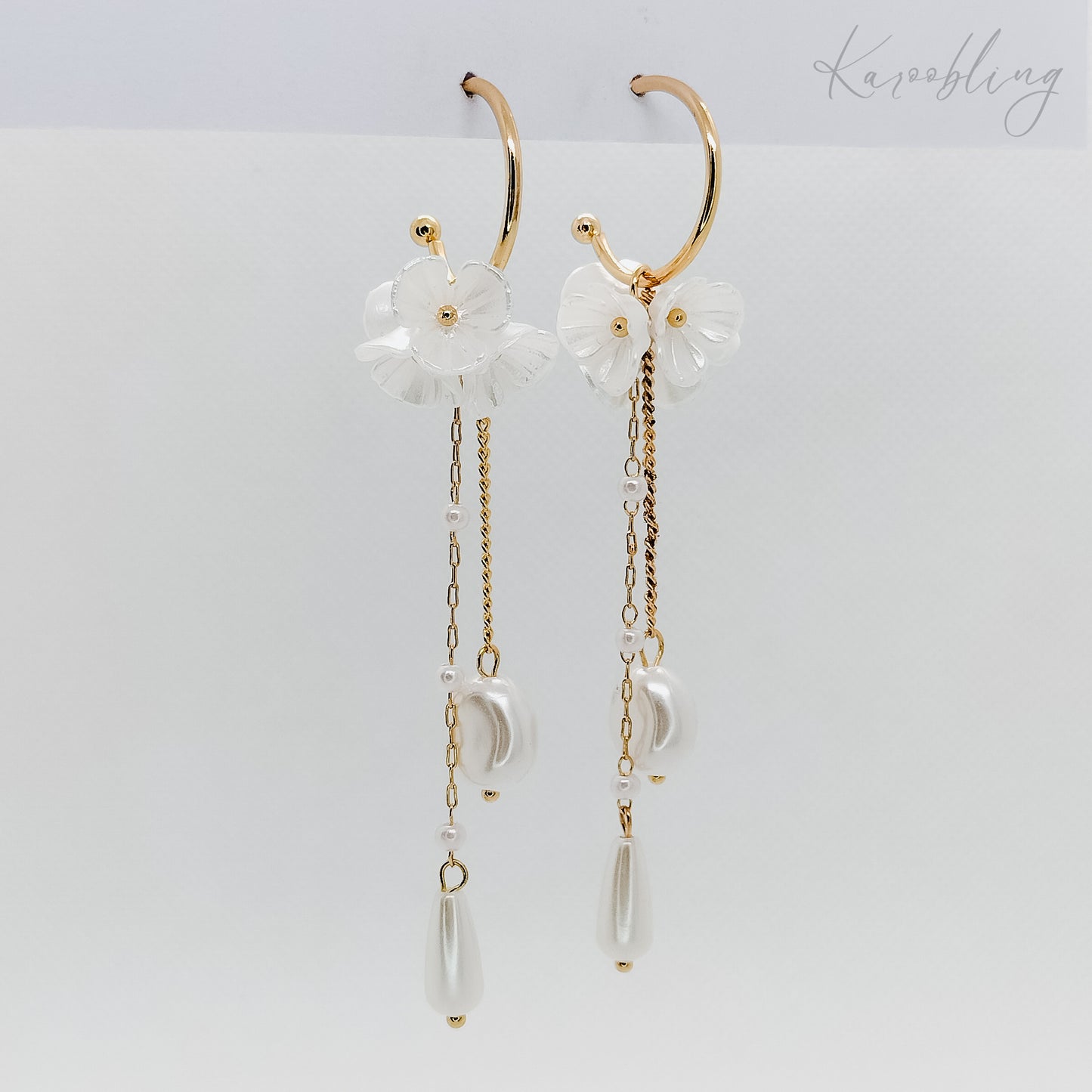 gold pearl petal bridal earrings