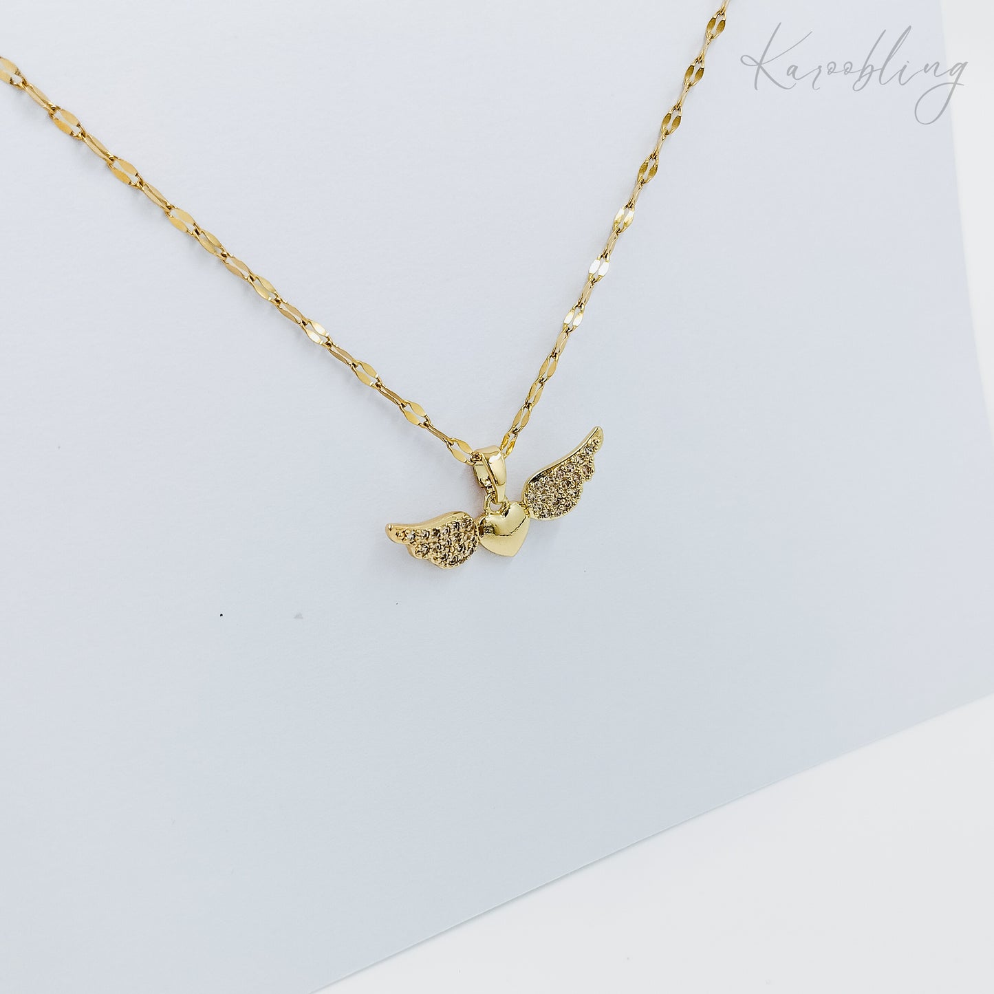 gold plated angel heart wing necklace (water & tarnish proof)