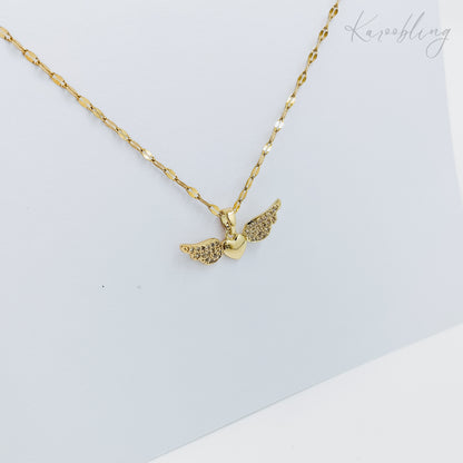 gold plated angel heart wing necklace (water & tarnish proof)