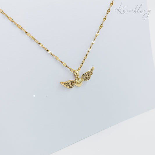 gold plated angel heart wing necklace (water & tarnish proof)