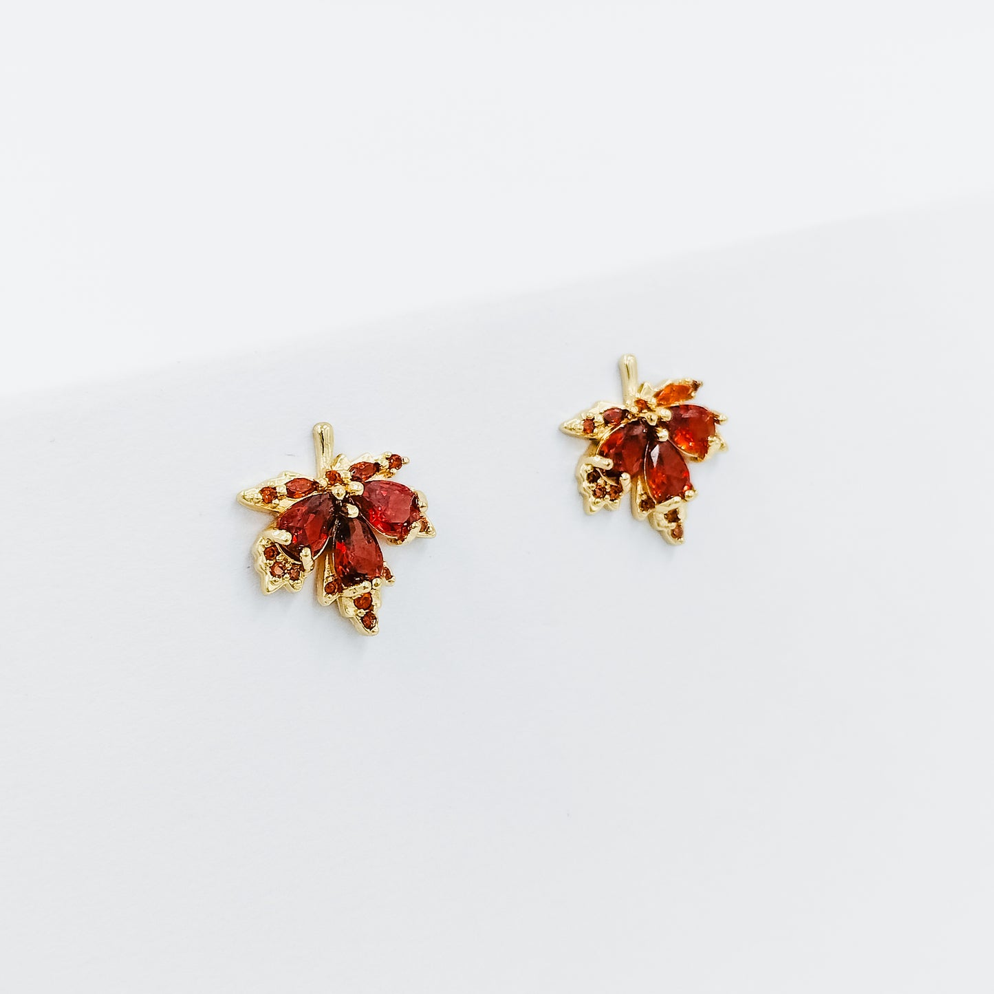 gold plated autumn leaves stud earrings