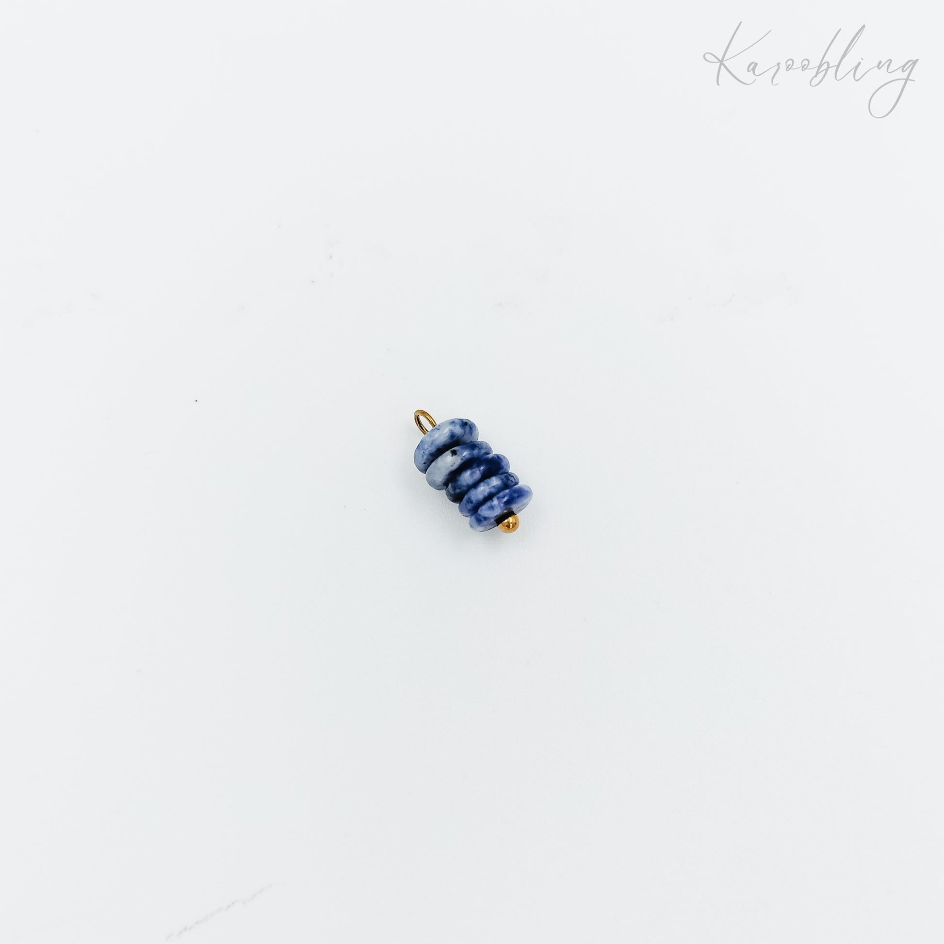 gold plated blue & white stone bead charm (water & tarnish proof)