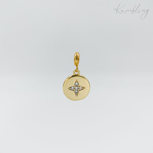 gold plated cz compass coin charm (water & tarnish proof)