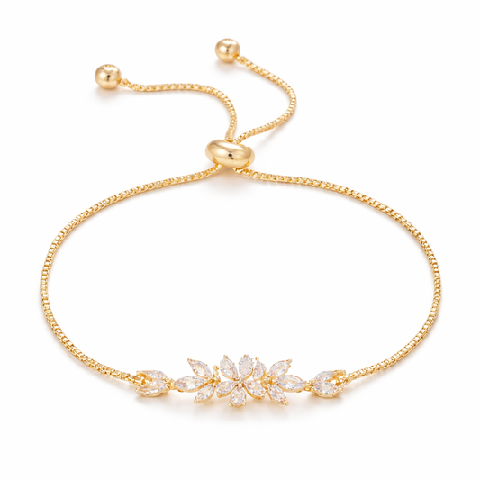 gold plated cubic zirconia floral bracelet (fashion jewellery)