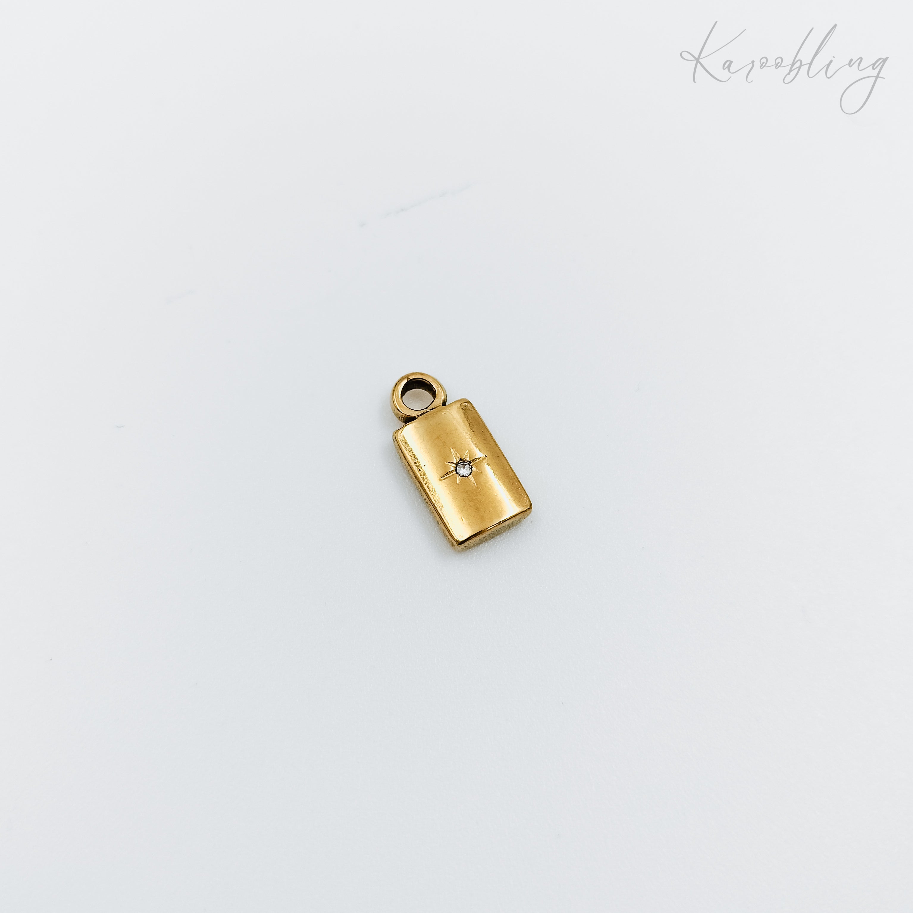 Gold Plated CZ Rectangle Charm Karoobling Jewelry Water & Tarnish Proof