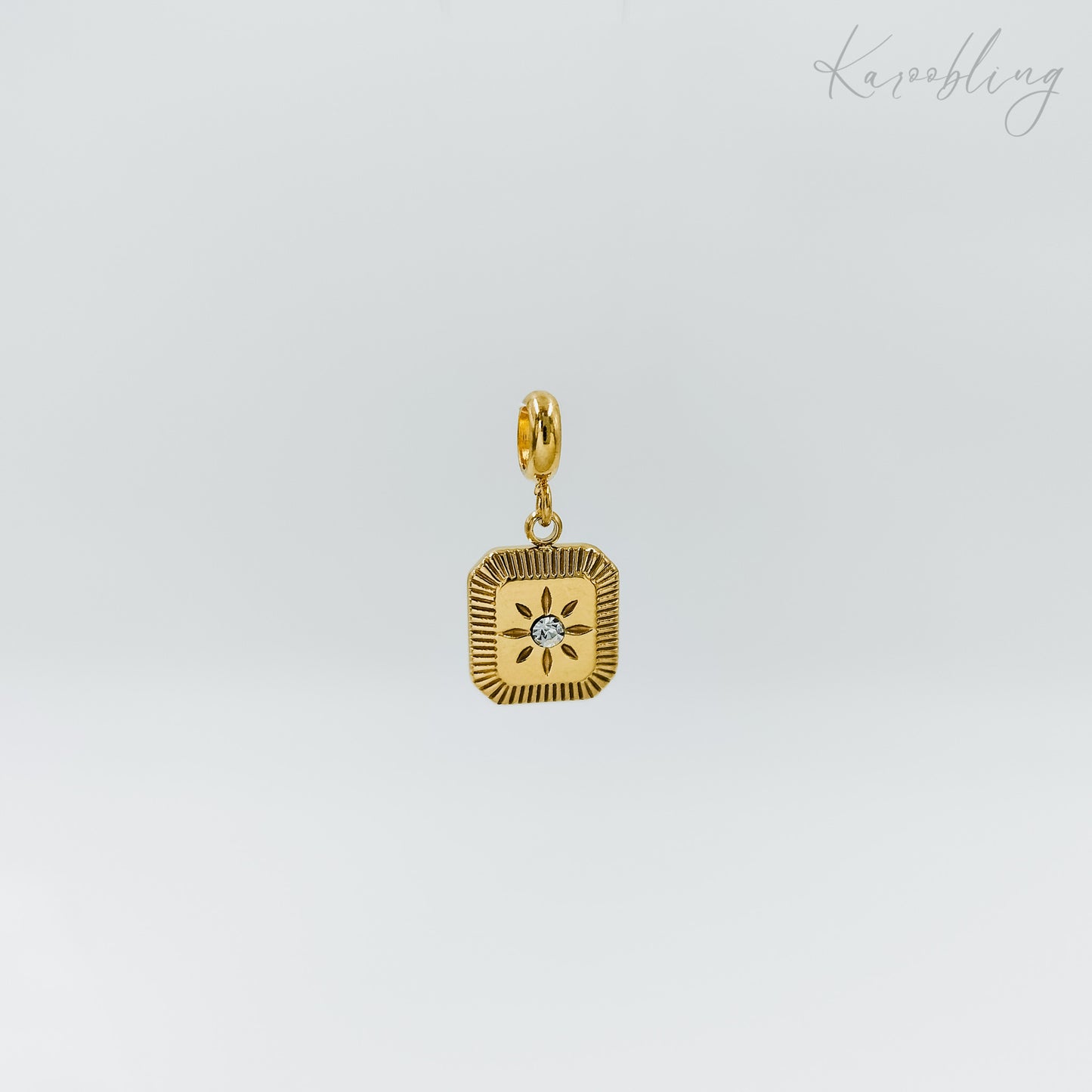 gold plated cz sunburst square charm (water & tarnish proof)