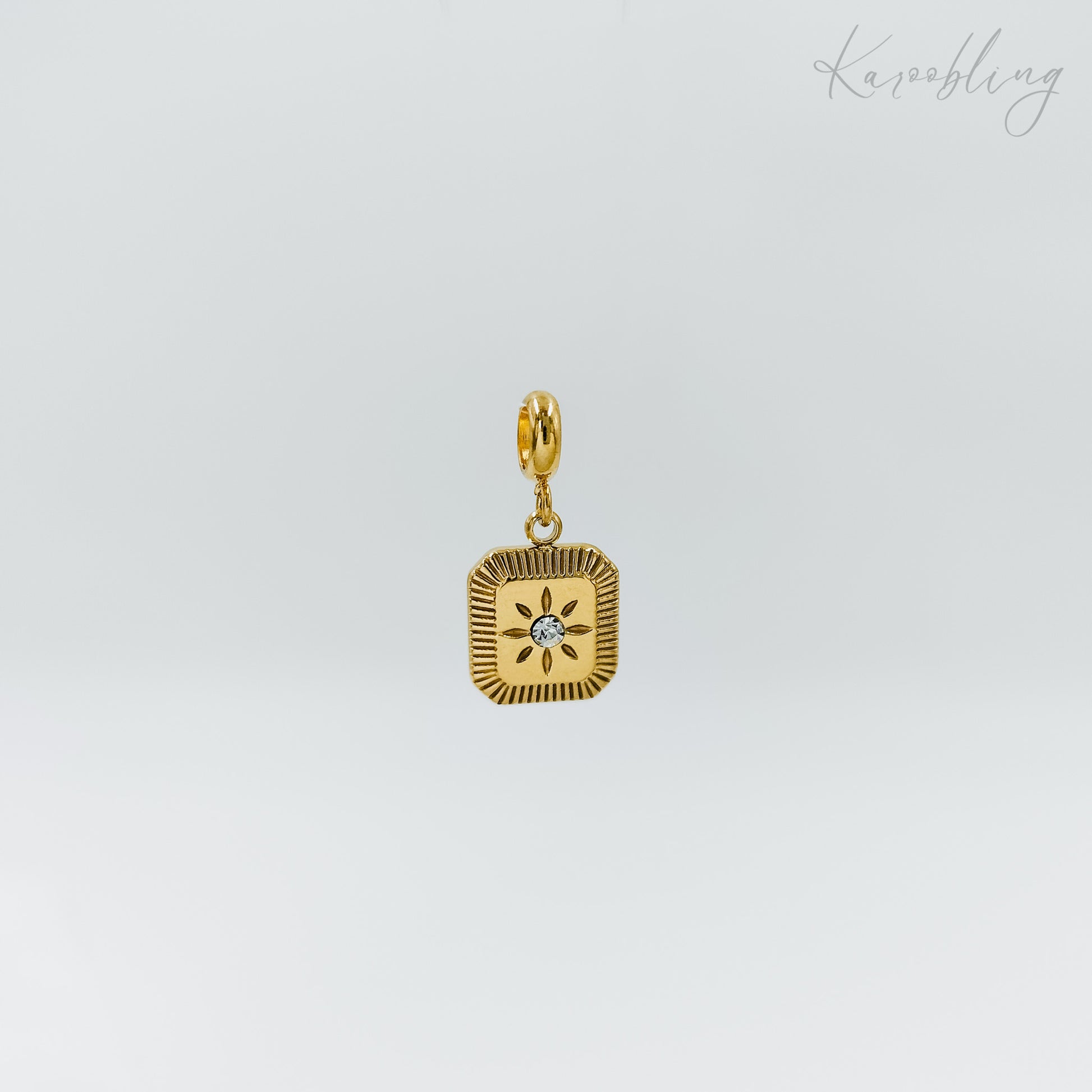 gold plated cz sunburst square charm (water & tarnish proof)