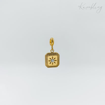 gold plated cz sunburst square charm (water & tarnish proof)