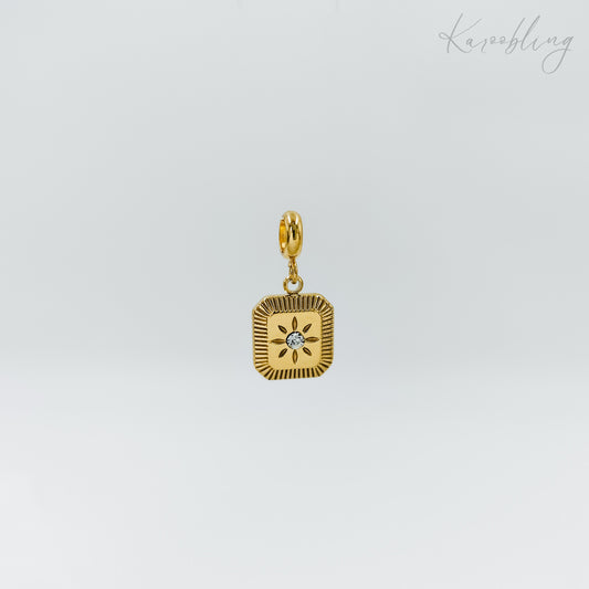 gold plated cz sunburst square charm (water & tarnish proof)