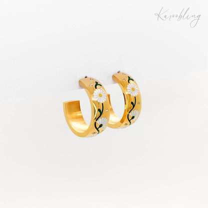 gold plated chunky daisy hoop earrings (water & tarnish proof)