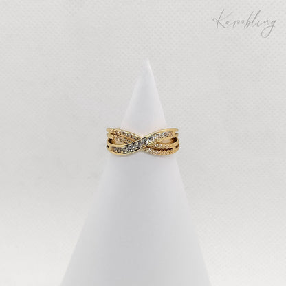 Gold Plated Criss Cross Double Band Ring