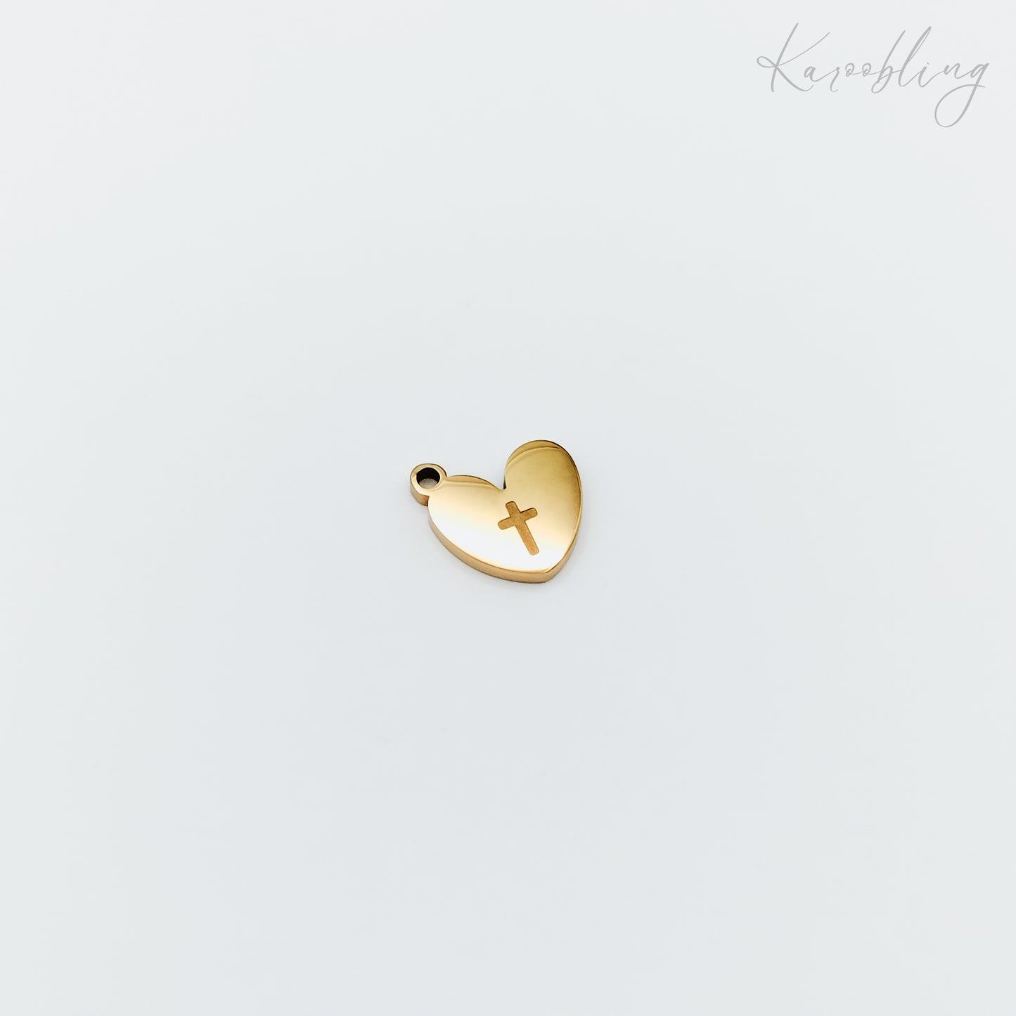 Gold Plated Cross Heart Charm (water & tarnish proof)