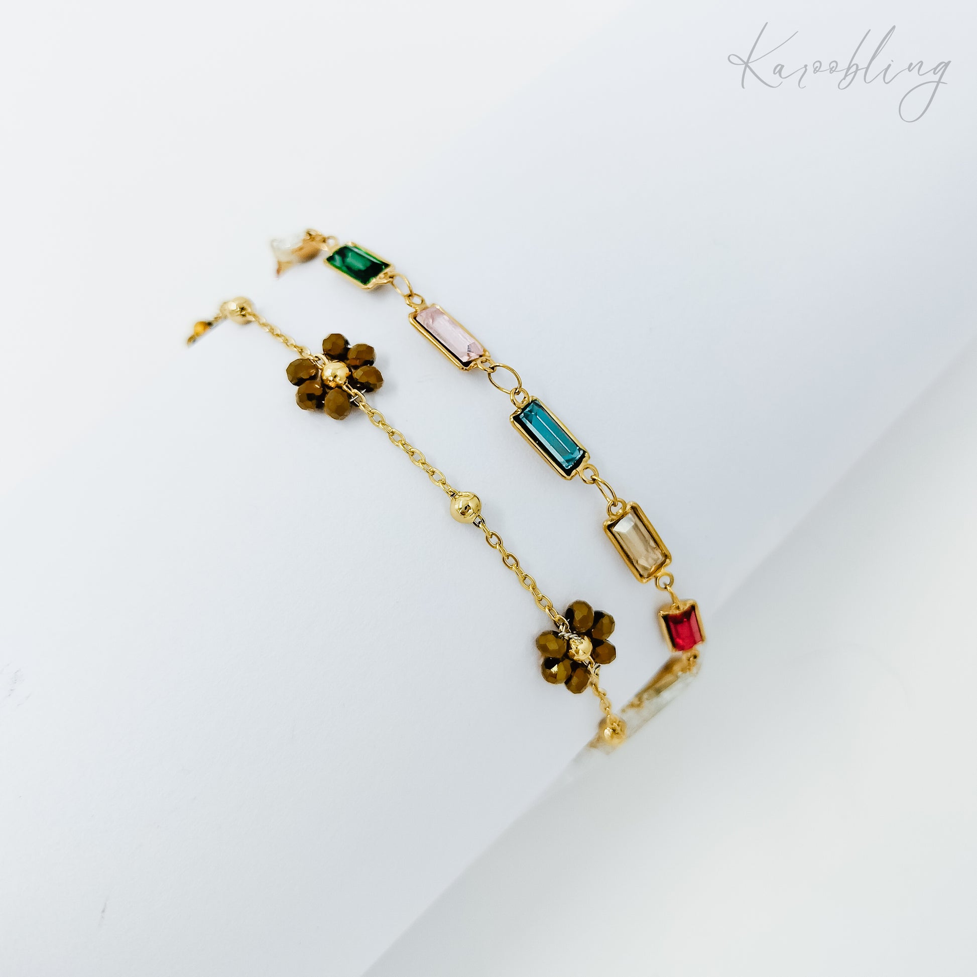 gold plated daisy & rhinestone bracelet (water & tarnish proof)