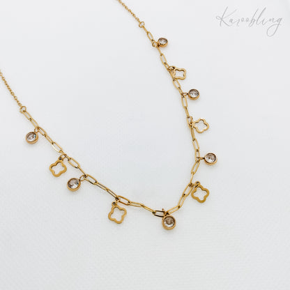 gold plated dangling clover charm necklace (water & tarnish proof)