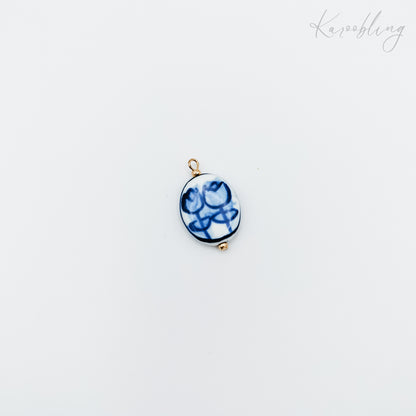 Gold Plated Delft Tulip Porcelain Oval Charm (water & tarnish proof