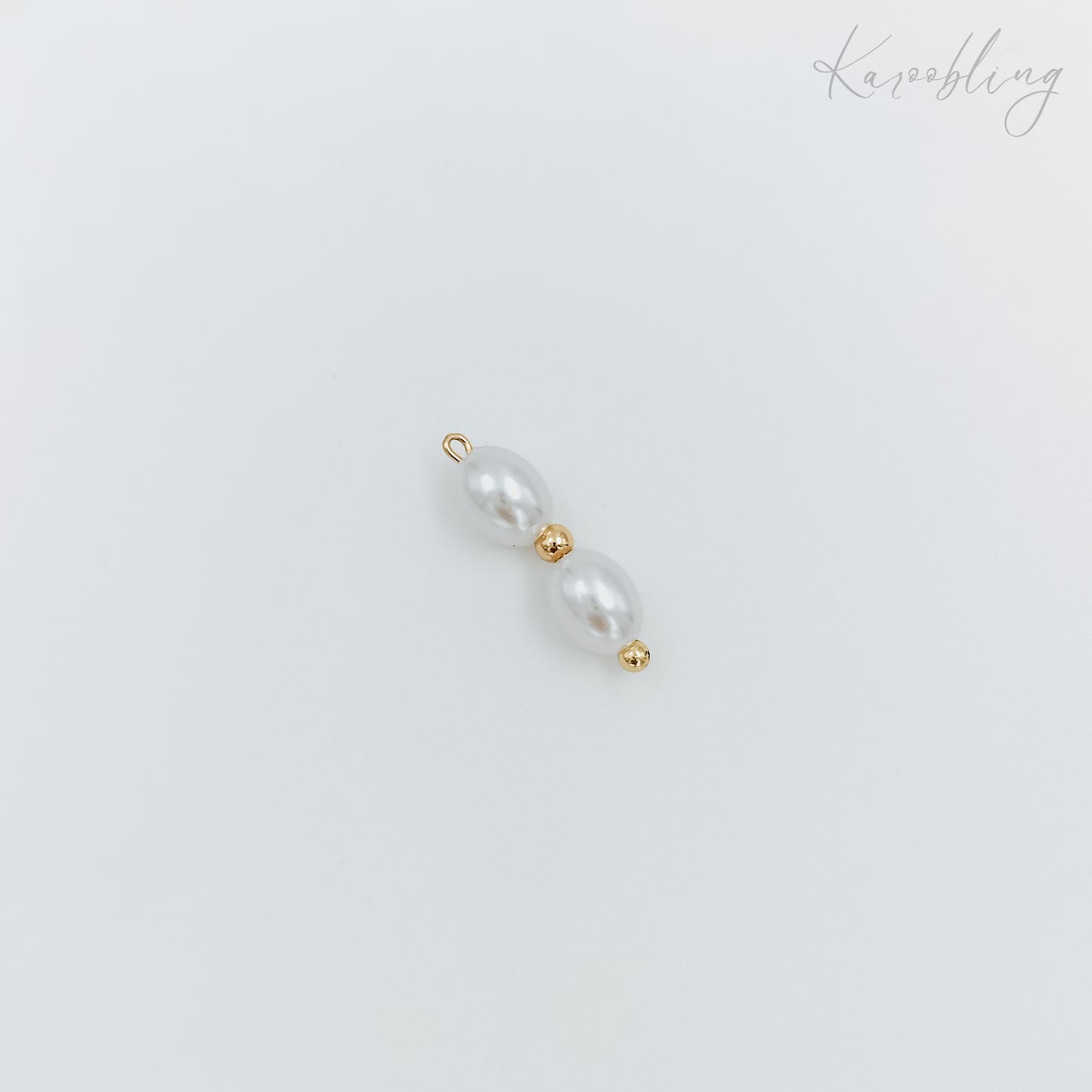 gold plated double pearl drop charm (water & tarnish proof)