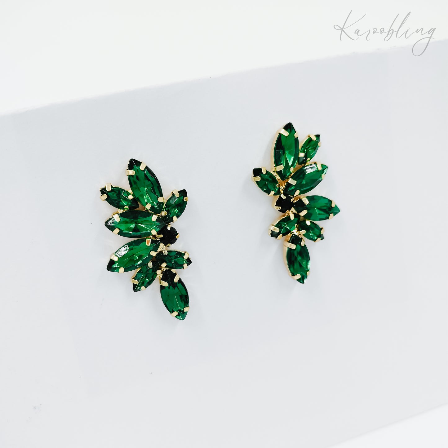 gold plated emerald spark statement stud earrings (fashion jewellery)