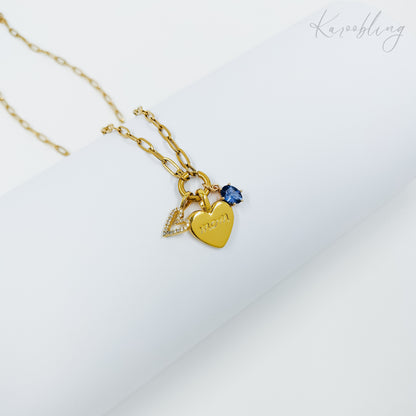 gold plated engraved mom heart necklace (water & tarnish proof)