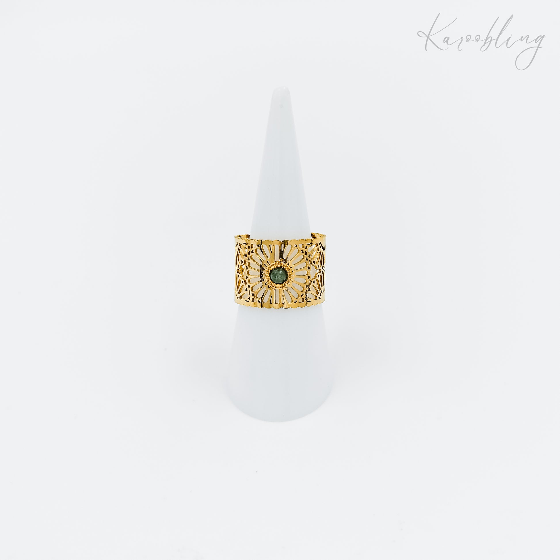 gold plated floral cut out ring (water & tarnish proof)