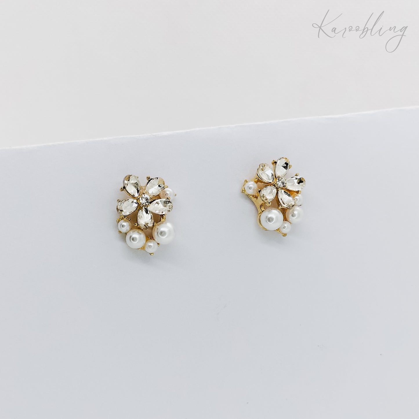 gold plated floral pearl stud earrings