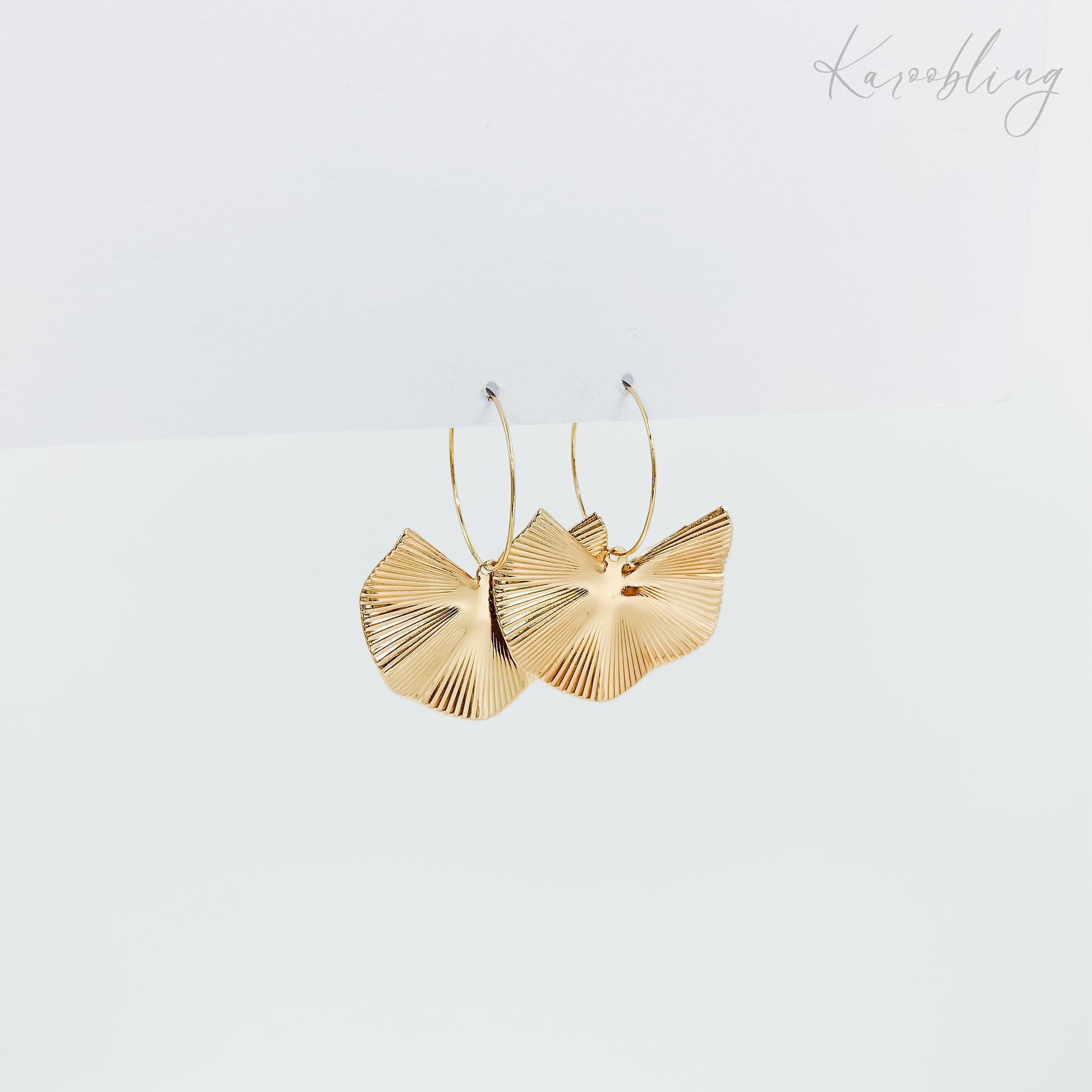 gold plated ginkgo leaf hoop earrings