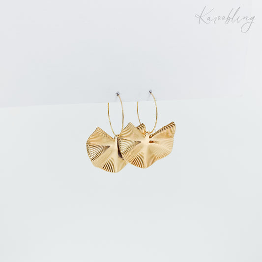 gold plated ginkgo leaf hoop earrings