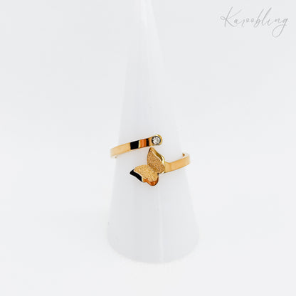 Gold Plated Glitzy Butterfly Wrap Around Adjustable Ring