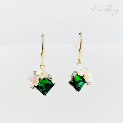 gold plated green drop earrings