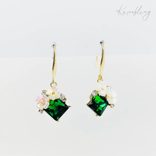 gold plated green drop earrings