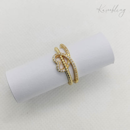 Gold Plated Hearty Double Band Ring - close up