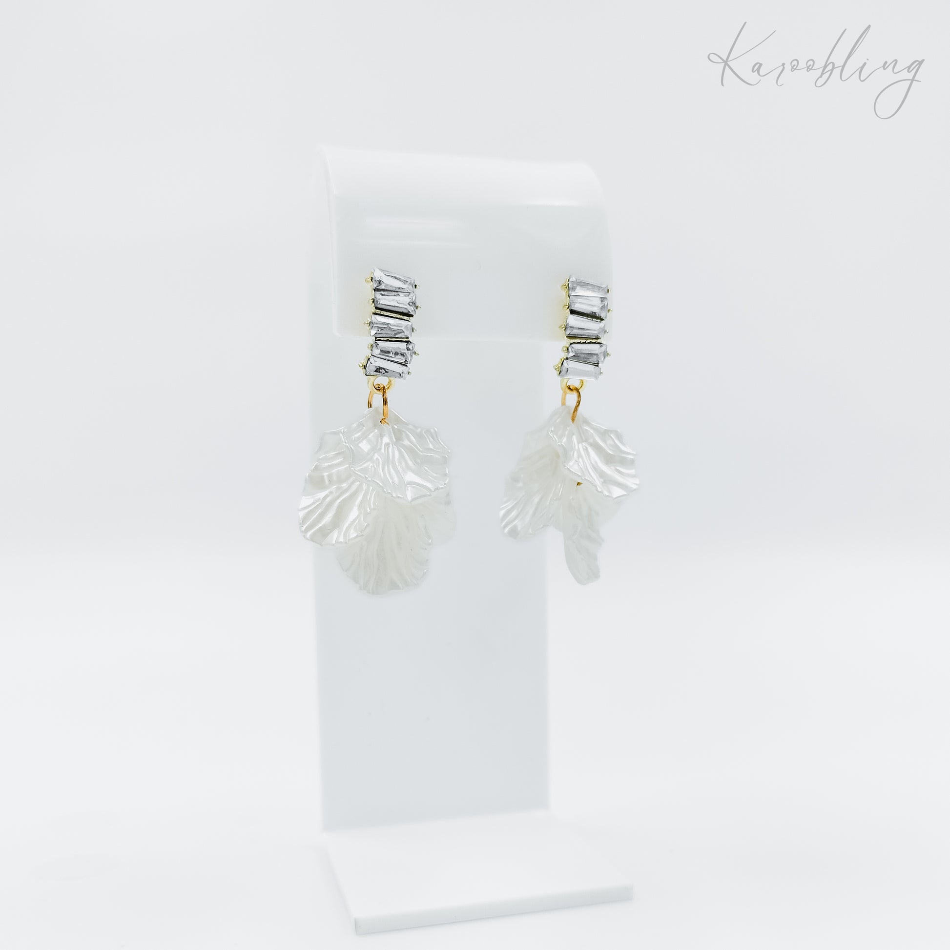 gold plated ivory petal diamante drop earrings (bridal & formal)