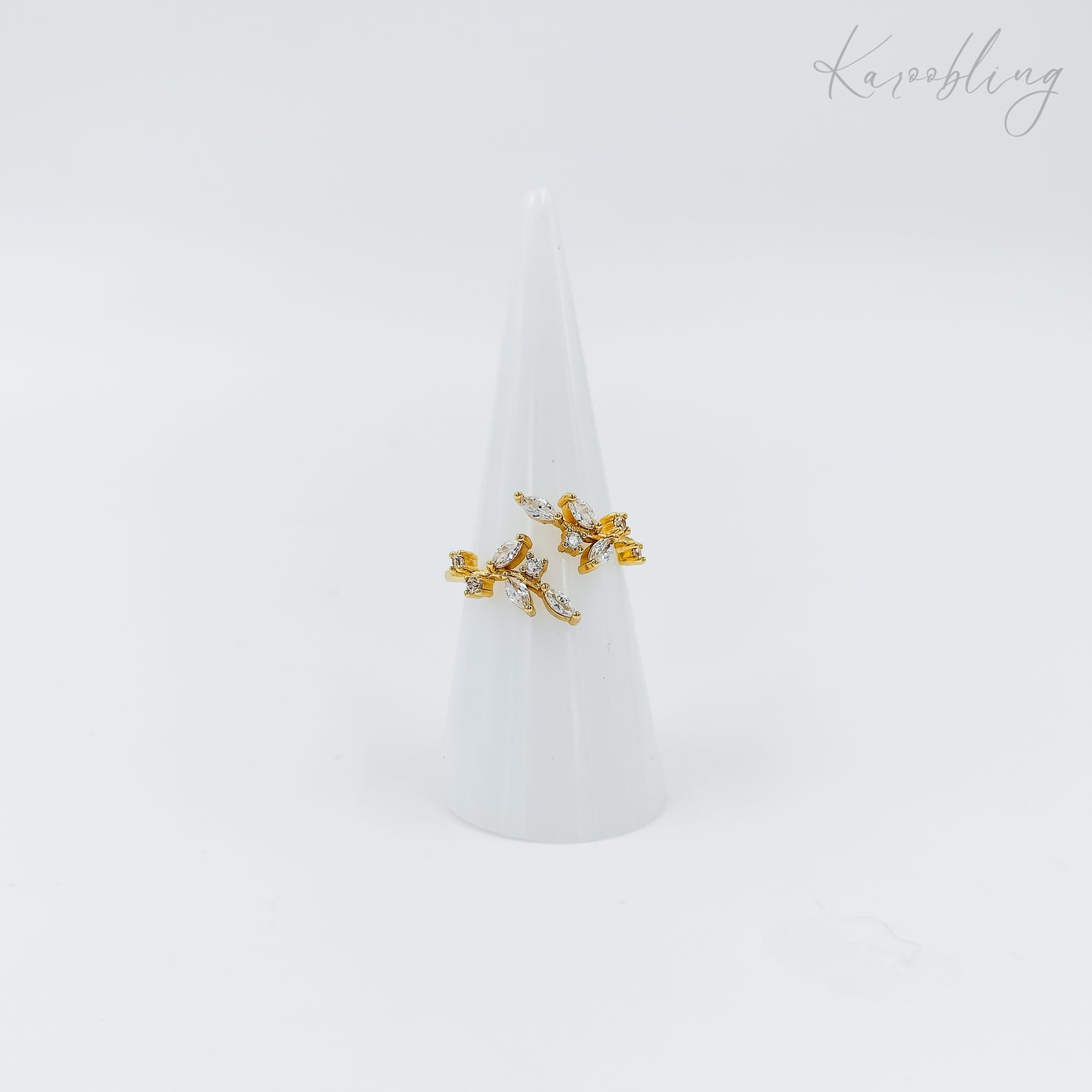 gold plated leaf cz ring (water & tarnish proof)