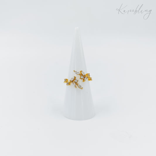 gold plated leaf cz ring (water & tarnish proof)