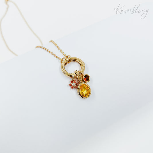 gold plated multi-charm rhinestone necklace, fashion jewellery